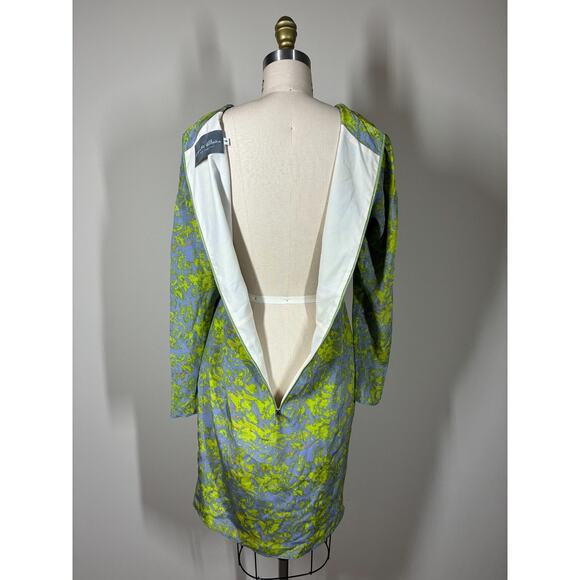 Hunter Dixon Silk Shift Dress 6 Long Sleeve Gray Colorful Gathered Draped - Picture 9 of 16